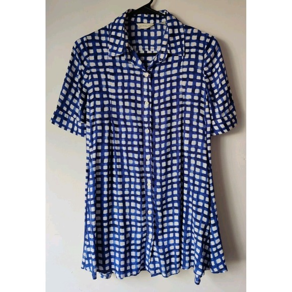 Off-White Tops - 11.1 Tylho Anthropologie Womens‎ Tunic Adanne Blue & White Gingham Windowpane XS